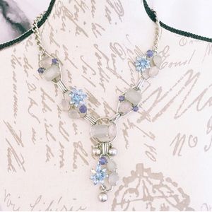 Blue Glass Floral Statement Necklace